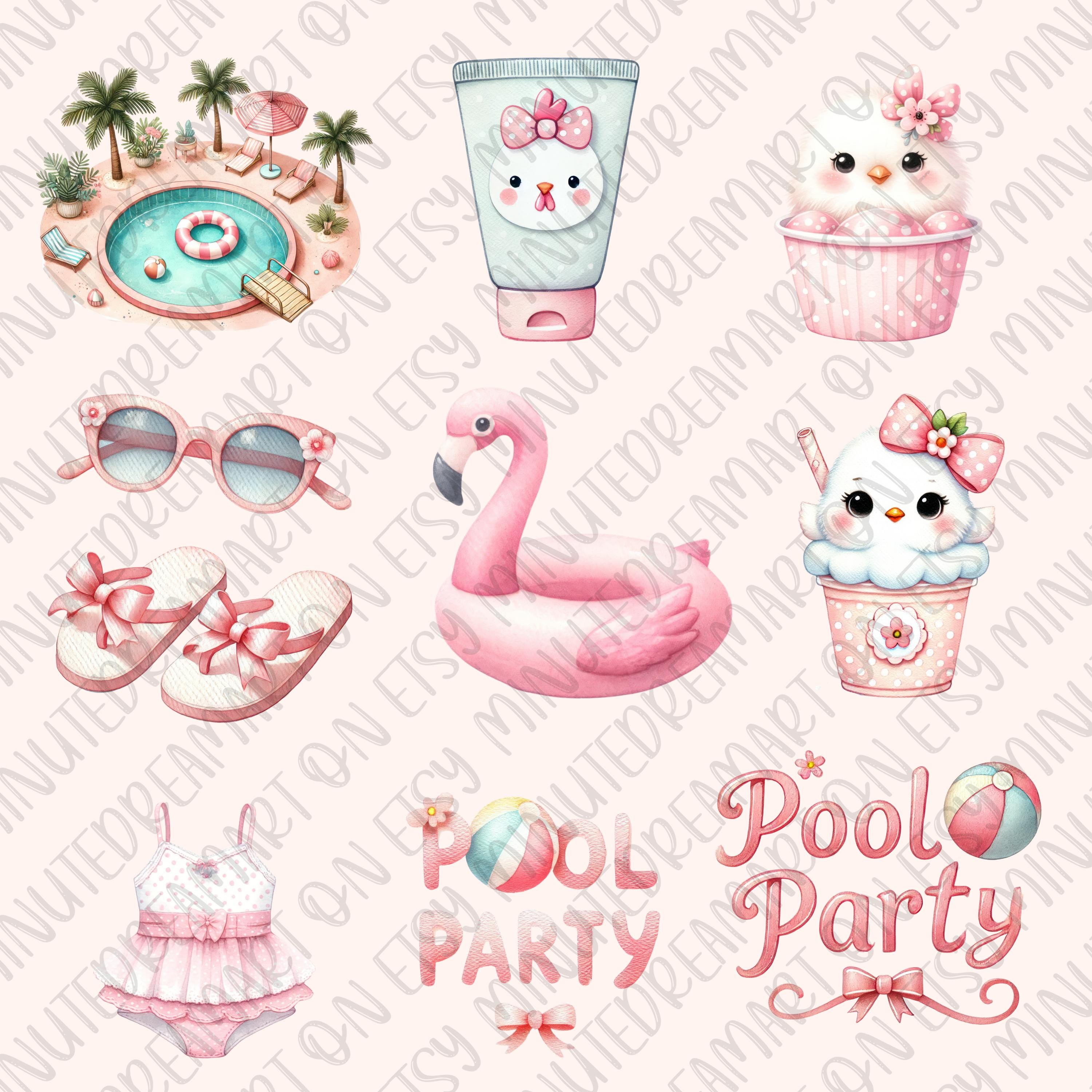 Baby Chick Pool Party Clipart: Pink Summer PNG (digital Download) - Etsy