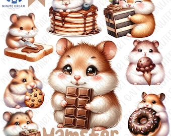 Chocolate Hamster Clipart: Dessert PNG, Watercolor Sublimation (Digital Download)