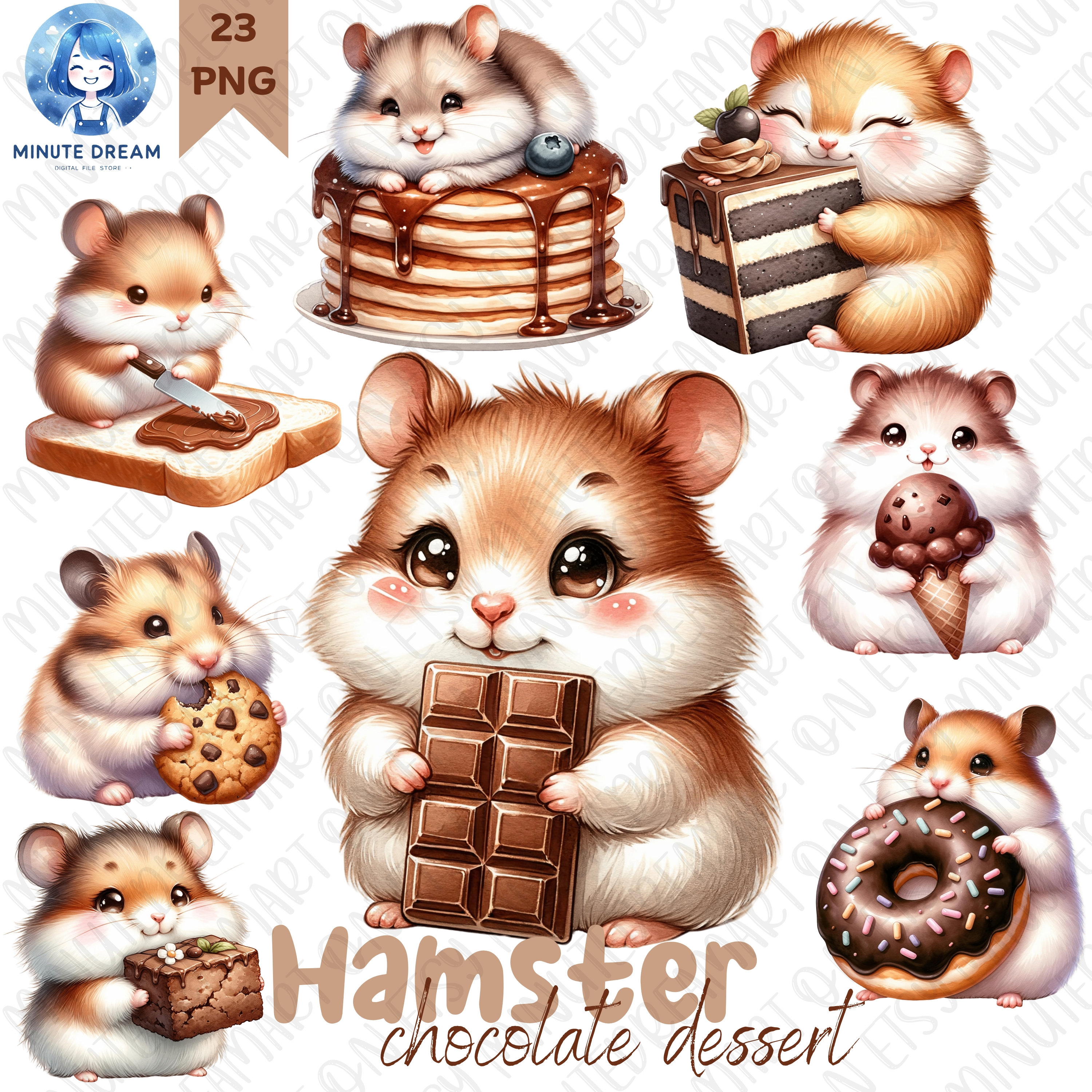 Chocolate Hamster Clipart Dessert PNG Sweet Mouse Clipart Watercolor Sublimation Food Drink Cake Donut Icecream Cookie Smoothies Etsy