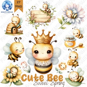 Süße Bienen Clipart, kleine Tiere png, süße Honigbienen Clipart, Blume, Rebe, Aquarell Sublimation, Sonnenblume, Tulpe, Wabe, Garten