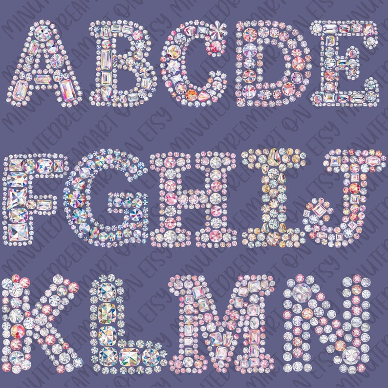 Gems Lettering Diamond Alphabet Clipart: Watercolor Crystal Letters & Numbers (PNG) - Etsy