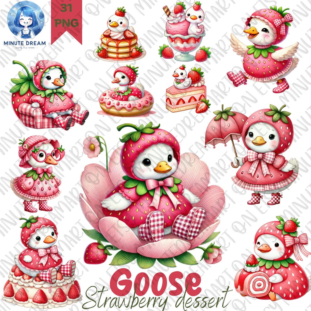 Cute Goose Clipart, Strawberry Dessert PNG, Sweet Goose Clipart ...