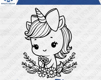 Cute baby unicorn SVG, holding a flower, PNG, JPG, cut file for Cricut, Nursery Decor, Cartoon clipart, gift for girl