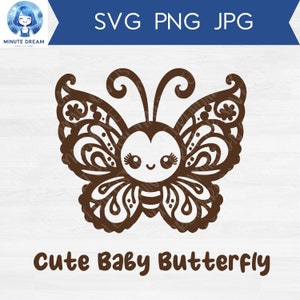 Süßer Schmetterling SVG, ein kleiner Käfer, Insekt, PNG, JPG, Schnittdatei für Cricut, Kinderzimmer Dekor, Cartoon Clipart,