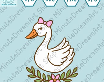Cute Goose with Bow SVG, Floral animal Clipart, PNG, JPG, cut file for Cricut, Coquette animal, Silly Goose flower