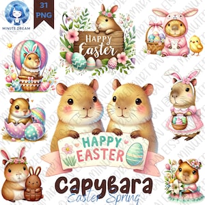 Ostern Capybara Clipart, niedlichen Capybara png, Aquarell Sublimation, Frühling Tiere, Geschenk für Kind, Capybara Hase, EasterEgg