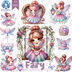 Valentine Fee Clipart, süßes Mädchen png, Valentinstag, Aquarell Sublimation, romantische Fantasie, Geschenk für Mädchen, lila Rose, Schmetterling
