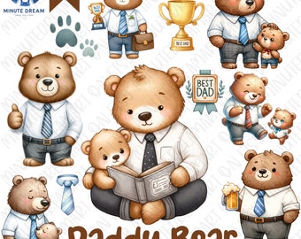 Clipart de Papá Oso: Acuarela del Día del Padre PNG (Descarga digital)