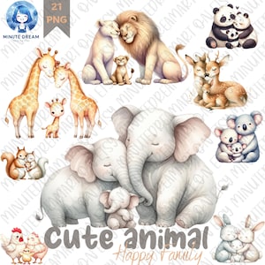 かわいい動物のクリップアート、家族の動物のpng、子供への贈り物、水彩昇華、父と母と子、子供への贈り物、保育園の装飾