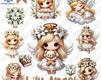 Schattige engel clipart, babylelie engel png, religieuze gebeurtenis, aquarel sublimatie, cadeau voor kind, doop en doop