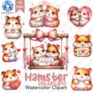 Niedliche Hamster Valentine Clipart, Valentinstag, Aquarell Sublimation, Hamster Paar, Schaukel in Liebe, Scrapbooking, Geschenk für sie