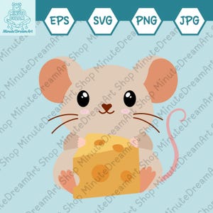 Lindo ratón con queso SVG, clipart de rata kawaii, baby shower de vida silvestre, PNG, JPG, archivo de corte para Cricut, animalito