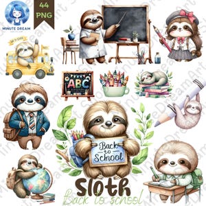 Sloth School Clipart: Watercolor Back to School PNG (Digital Download)