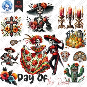 Clipart le jour des morts, png mexicain d'Halloween, crâne en sucre, cadeau pour ENFANT, sublimation aquarelle, Dia de los Muertos