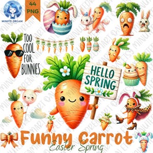 Funny Carrot Easter Clipart, Cute Spring Carrot PNG, Gift for KID, Watercolor Sublimation, Bunny Carrot, Nursery, easter spring