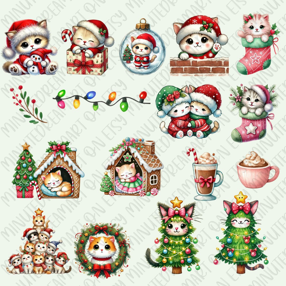 Cute Kitten Clipart, Santa Animal Png, Cat Christmas Png, Gift for KID ...