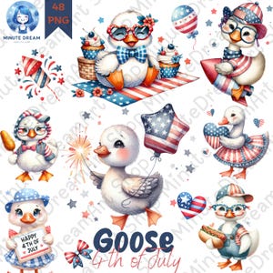 4th of July Goose Clipart: Patriotic Watercolor PNG (Digital Download)
