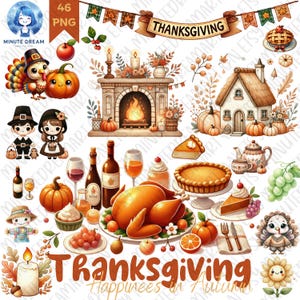 Clipart de peru fofo, png de ação de graças, estação de outono, sublimação de aquarela, presente para criança, comida e sobremesa, sinal