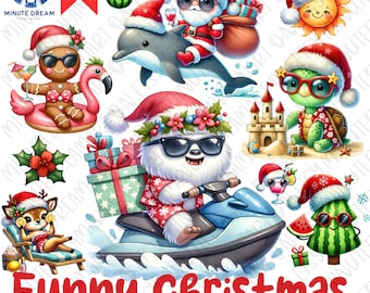 Funny Christmas Clipart: Summer Santa PNG (Digital Download)