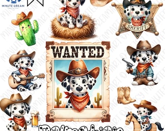 Cowboy Dalmatian Clipart: Watercolor Puppy PNG (Digital Download)