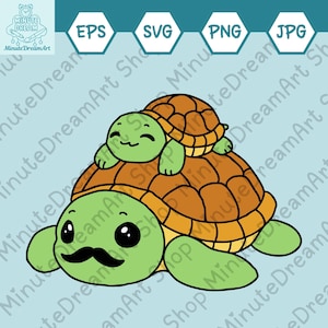 Süße Schildkröte Papa und Baby SVG, Kawaii Vatertag Schildkröte Clipart, PNG, JPG, Schneidedatei für Cricut, Sea Turtles Family Love