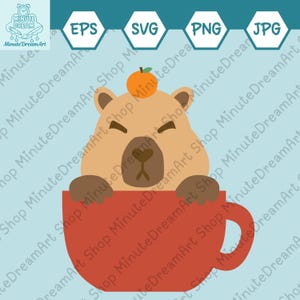 cute capybara in cup SVG, Kawaii Capybara Clipart, Safari Baby Shower Wildlife, PNG, JPG, cut file for Cricut, Funny Capybara