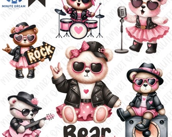 Rock Star Bear Clipart: Watercolor Musician PNG (Digital Download)