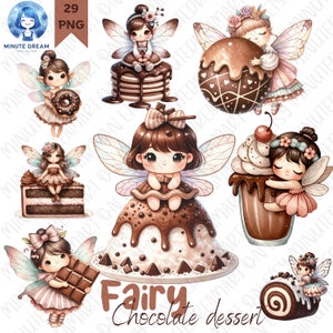 Chocolate Fairy Clipart: Watercolor Dessert PNG (Digital Download)