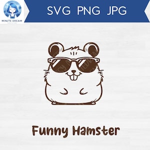 Hamster drôle SVG, un petit animal, porter des lunettes de soleil, PNG, JPG, fichier coupé pour Cricut, décoration de chambre d'enfant, clipart de dessin animé, souris mignonne