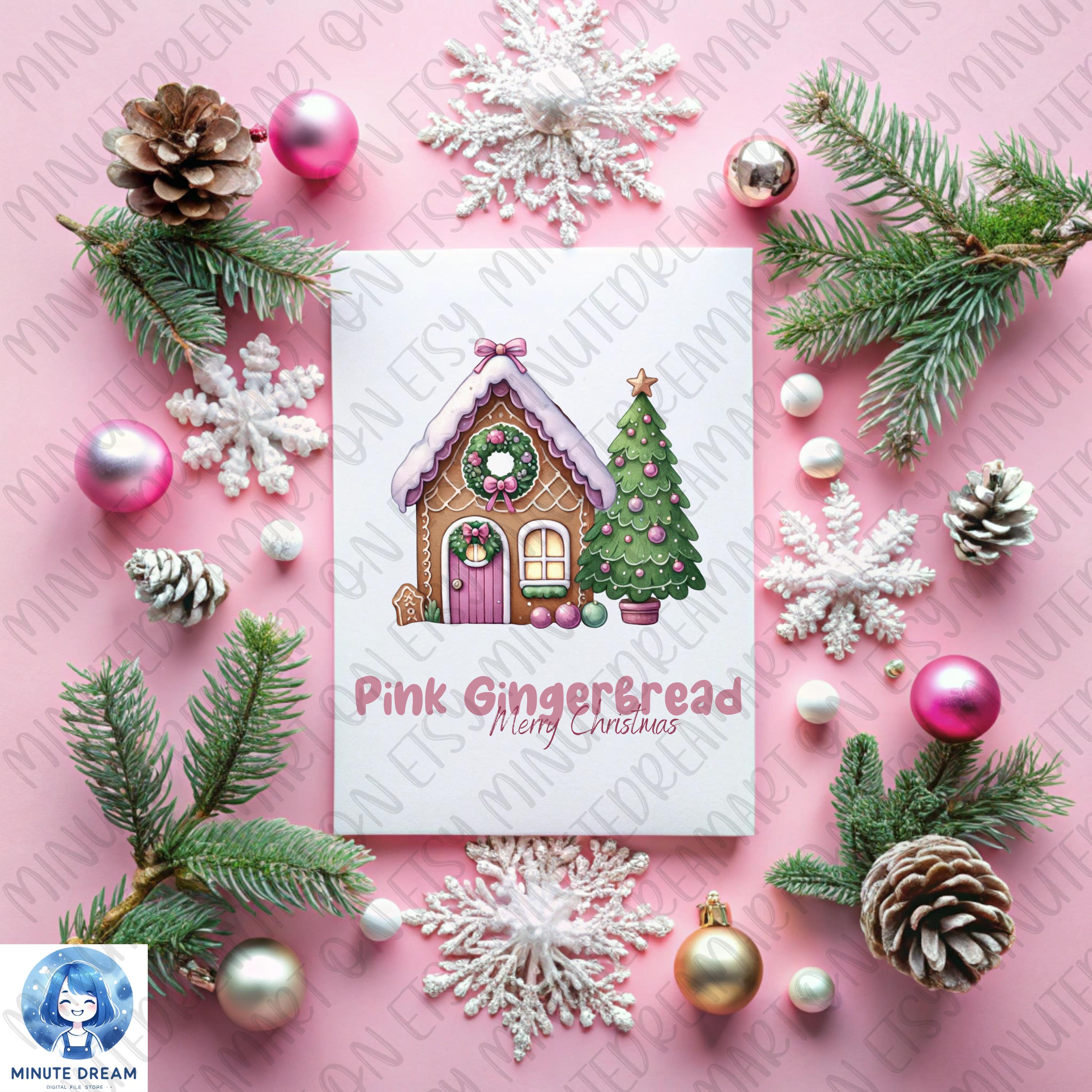 Pink Gingerbread Clipart: Watercolor Christmas PNG (digital Download ...
