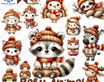 Fall Baby Animal Clipart: Watercolor Autumn PNG (33 Files)