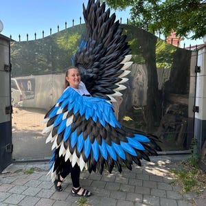 Magpie bird costume, Magpie wings and tail, Cosplay bird costume, Adult bird wings, Halloween costume, Flexible adult wings