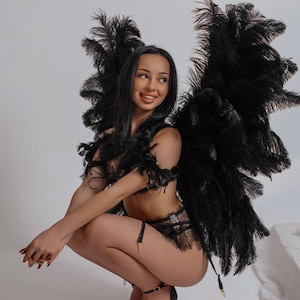 Wings for cosplay party Black angel wings Photography wings Angel wings Costume black wings Cosplay wings Natural feather Wings for dancing
