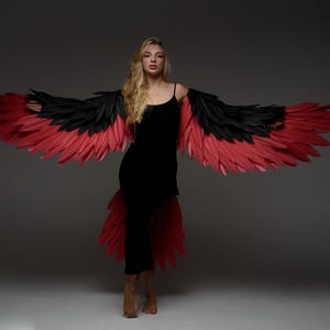 Black and red wings costume, Black wings and tail,Bird wings costume cosplay, Big bird wings, Arm wings,Wings for dance, Flexible wings arms