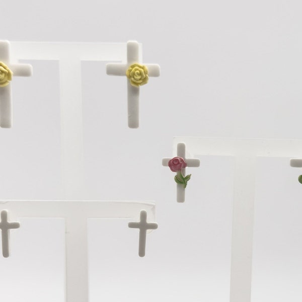 Customizable Polymer Clay Cross Stud Earrings | Choose Your Flower Color - Spiritual Springtime Jewelry