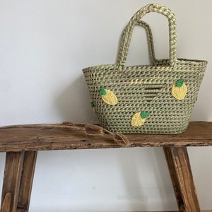 Stylish Beach Tote Bag - Natural fiber Basket for a picnic- intervened sustainable shopping bag