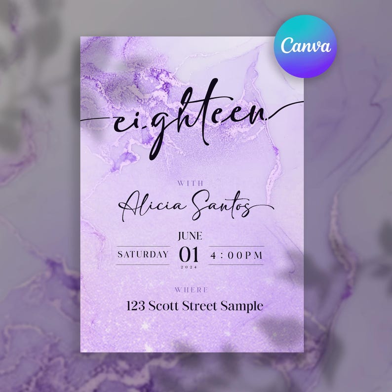 Birthday Invitation Card Canva Template Debut and Wedding - Etsy