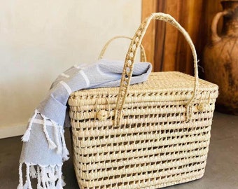 Wicker storage -Moroccan Doum Palm Storage Basket - Handcrafted and stylish storage solution