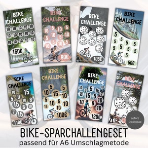 Cykelsparutmaningsset/Budgetplanerare A6 - Tyska/Digital nedladdning/Budgetsparset/Kuvertmetod