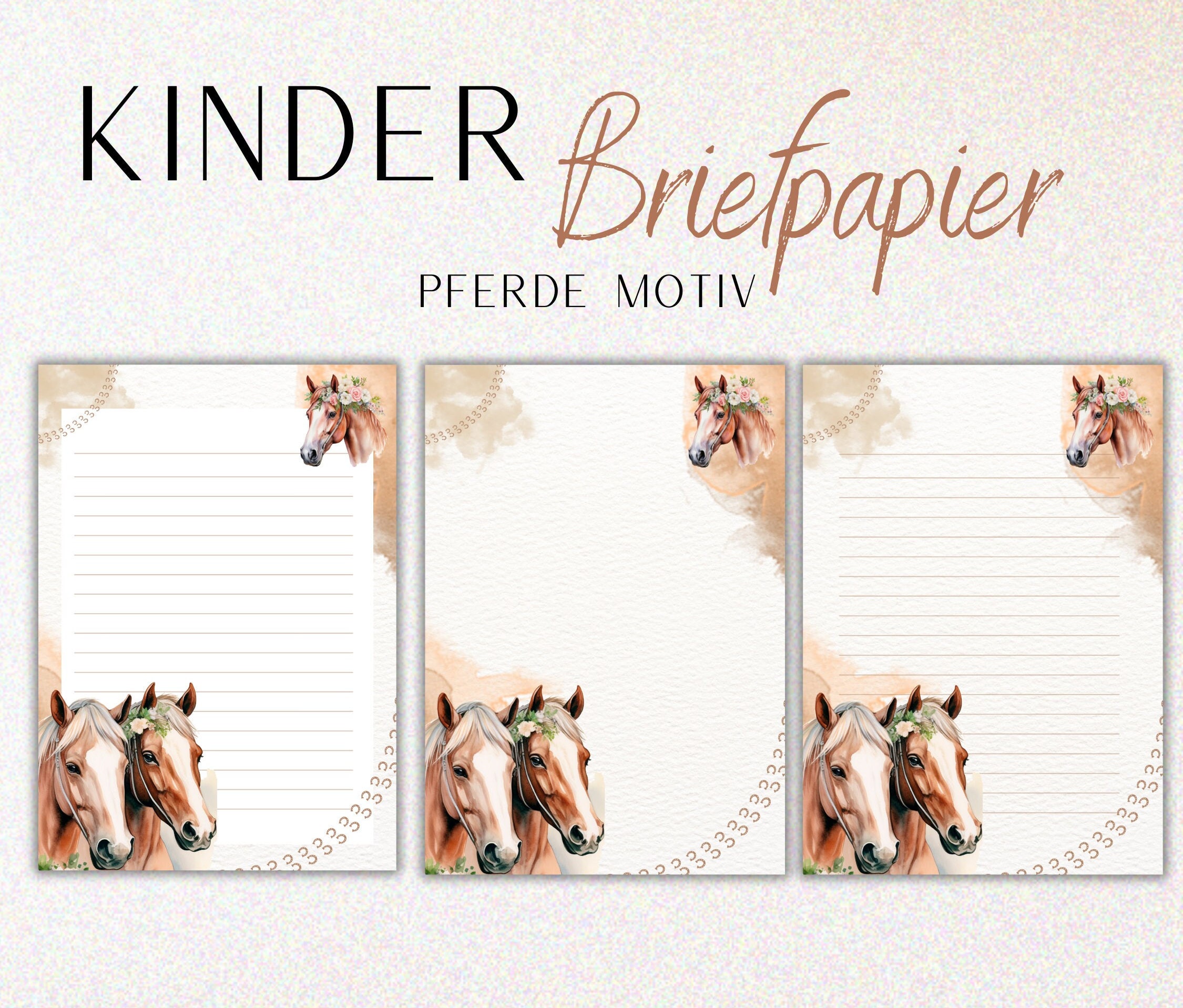 Motivbriefpapier Mit Zwei Pferden – 20 Blatt DIN A4 Für Alle Drucker & Zum Handschreiben