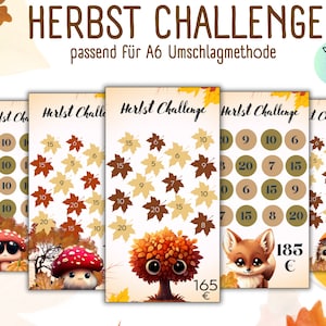 Savings challenge set for autumn/seasons/German version/PDF/suitable for A6 envelopes in savings binder/Digital download/envelope method