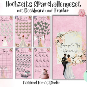 Wedding savings challenge set / German version / PDF / suitable for A6 envelopes in savings binder / Digital download / envelope method