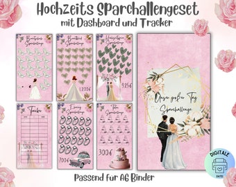 Wedding savings challenge set / German version / PDF / suitable for A6 envelopes in savings binder / Digital download / envelope method