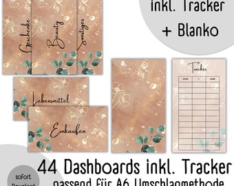 44 Dashboards (Cover Sheets) + Tracker Gold Design for A6 Envelopes Envelope Method in Budget Binder | Digital PDF Download