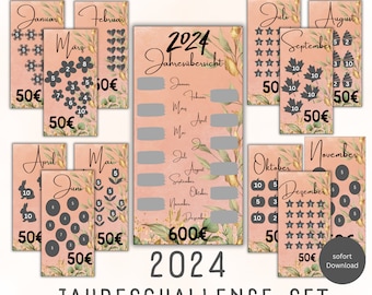 Budget Annual Savings Challenge Set / PDF A6 Envelopes in Savings Binder / Digital Download / Budgeting / Budget Binder/ Challenge Set