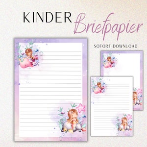 PAPEL DE CARTA para niños "Sirena" DIN A4 rayado para niños + plantilla en blanco/ideal para escritores principiantes y escolares