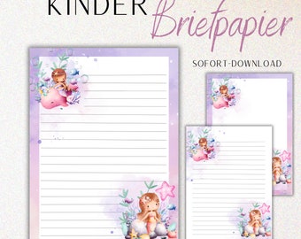 LETTER PAPER for children "Mermaid" DIN A4 lined for children + blank template/ideal for beginner writers and school children