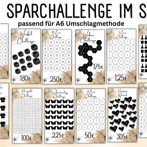 Savings challenge set butterfly black, gold / German version / PDF / suitable for A6 envelopes in savings binder / digital download / envelope method
