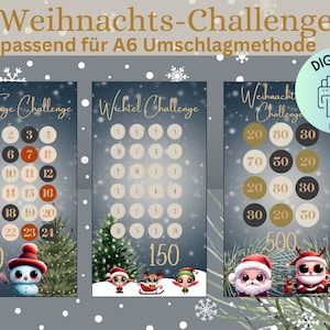 Savings challenge Christmas/German version/PDF/suitable for A6 envelopes in savings binder/Digital download/envelope method