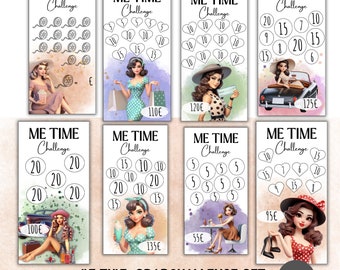 Savings Challenge Set Me Time PDF suitable for A6 envelopes in savings binder - German version - Digital Download Budget Set/Budgeting Set